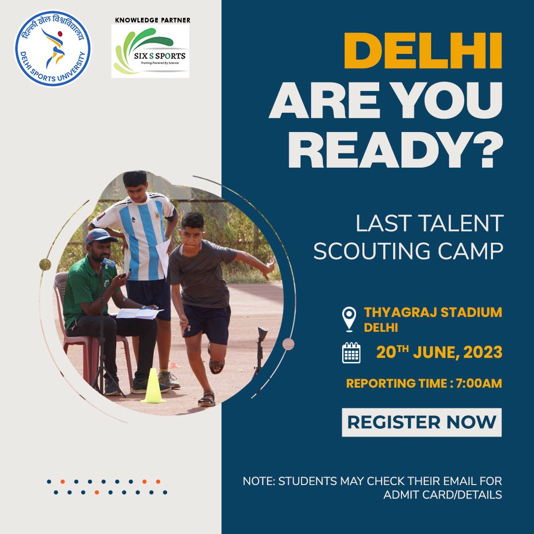 One more opportunity for you all to get an admission into Delhi Sports School. See you tomorrow for the Last Talent scouting camp in Delhi 💪🏻🏆 If you haven’t registered online, you still have a chance to come and register on the spot tomorrow. #delhisportsschool #talentscouting