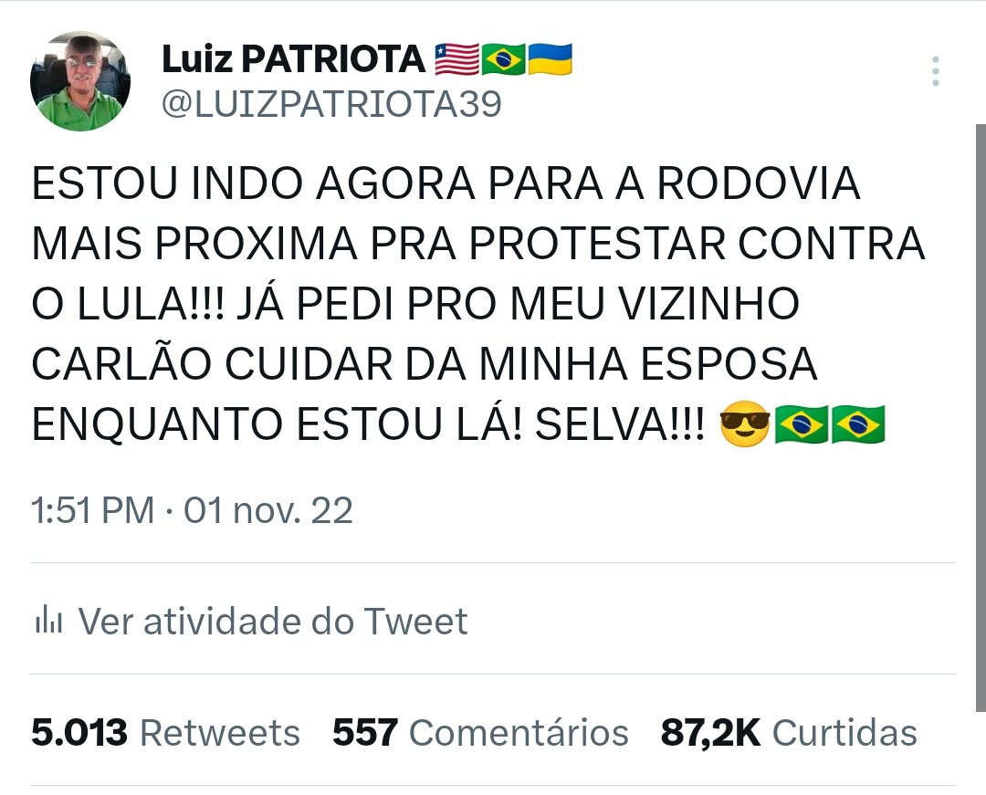 LUIZPATRIOTA39's tweet photo. ESSE FOI BEM CURTIDO!

INFELIZMENTE A HISTÓRIA NAO FOI BOA, ELA ME DEIXOU E FOI MORAR COM O CARLÃO ENQUANTO EU FICAVA NA FRENTE DO QUARTEL 😭😭 https://t.co/uSMxlBayHU
