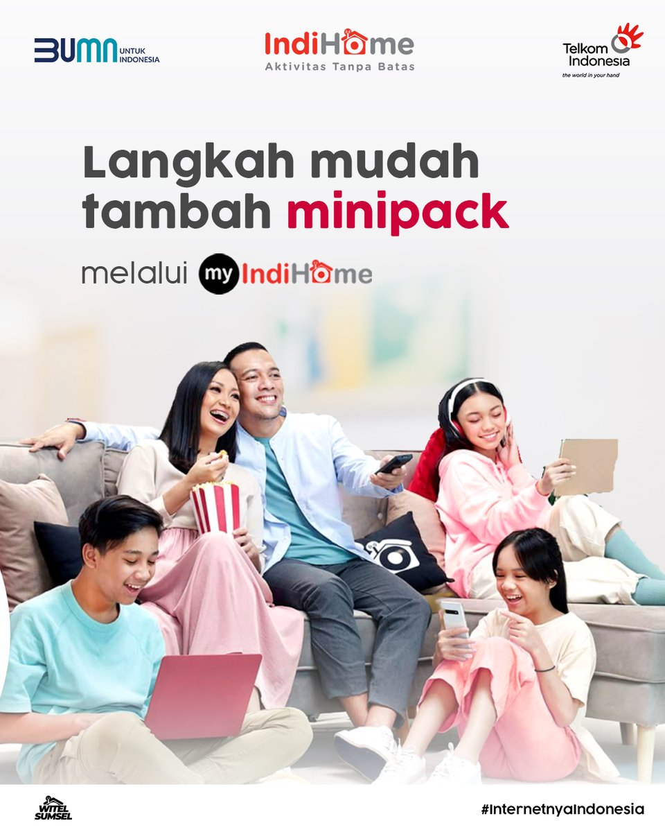 witelsumsel's tweet photo. Mau nambah layanan channel IndiHome TV sambil bersantai #DiRumahAja? Bisa banget! Melalui aplikasi myIndiHome, 

Sobat bisa menambah add-on minipack IndiHome TV untuk menonton tayangan favorit dari channel pilihan.

#AktivitasTanpaBatas #witelsumsel https://t.co/8o9B6We2Fs
