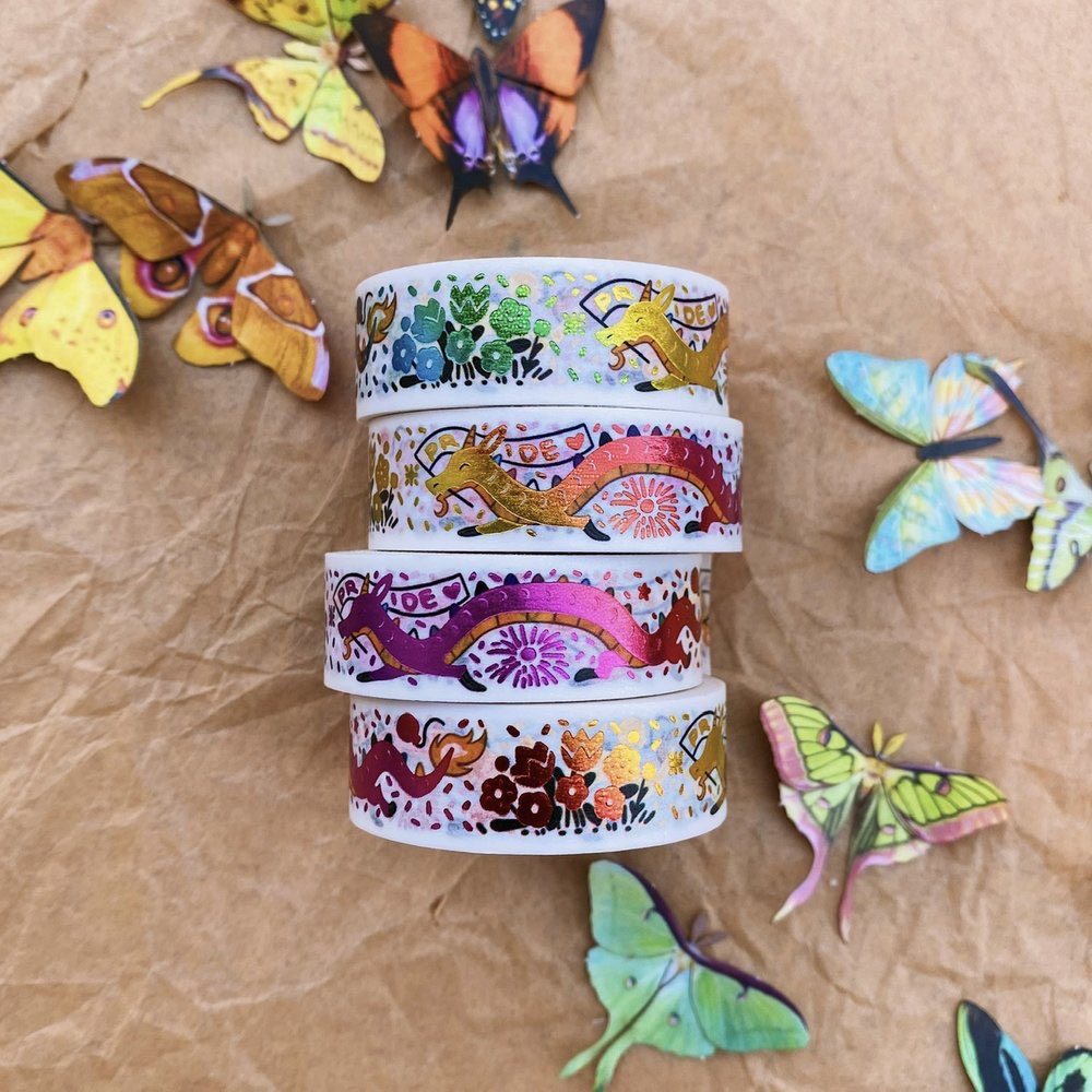 reimenayee's tweet photo. I designed these flashy, rainbow foil dragons as my third washi collab with @thewashistation!! Grab your own and plaster everything in COLOUR!!! https://t.co/ZVnc4MTr3Z