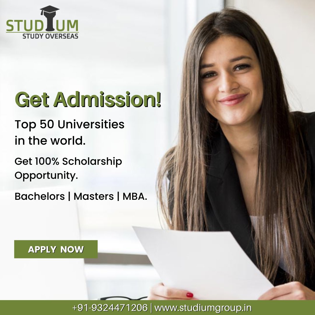 Studium_Group's tweet photo. Get Admission! 
Top 50 Universities in the world. Get 100% Scholarship Opportunity. 
Bachelors, Masters or MBA. 

Visit our Website: https://t.co/JhAvwL5ufx 

#2023intake #abroaduniversities #scholarships #bachelors #masters #mba #stduyabroad https://t.co/nlw49DUC84