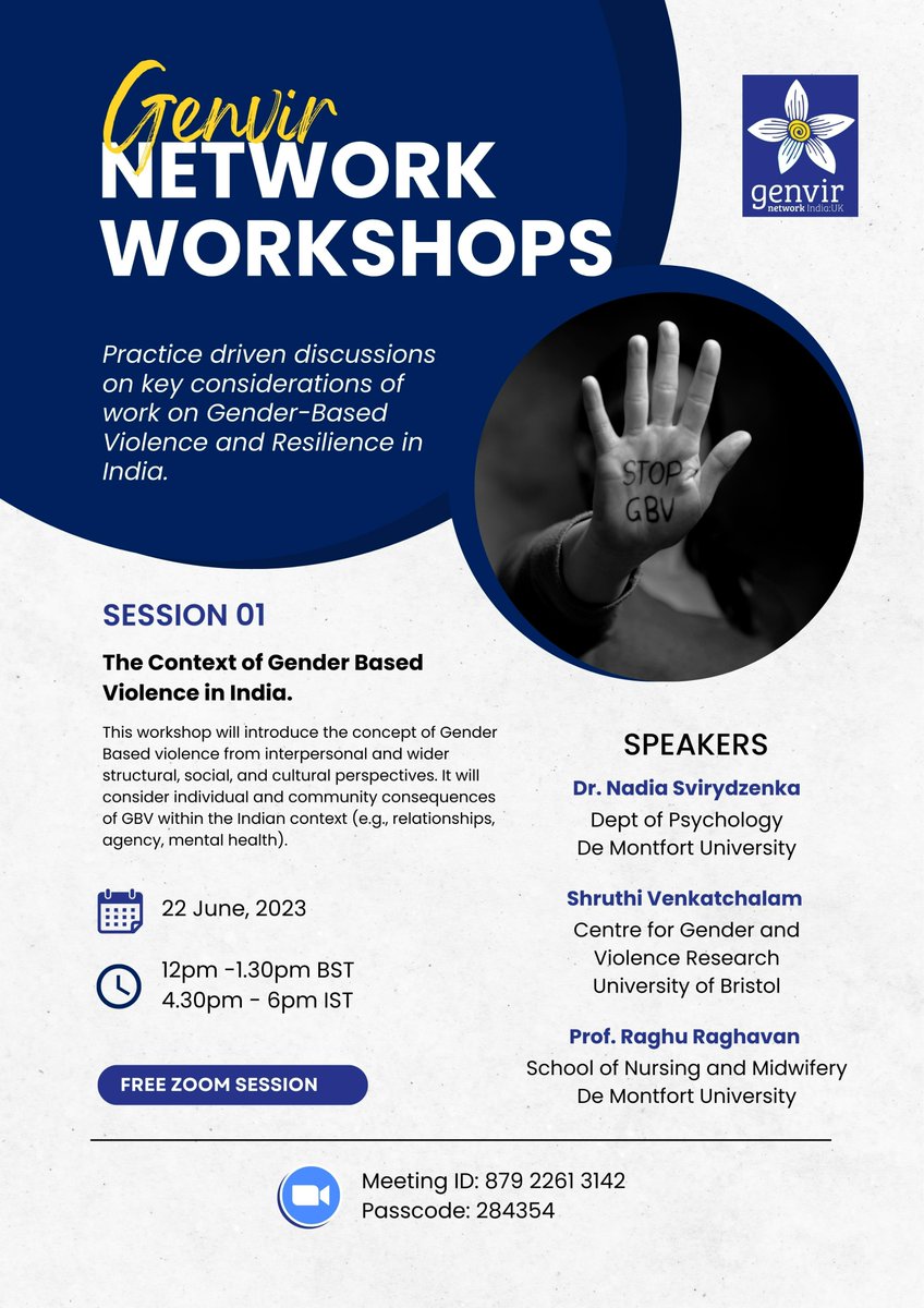 ProjectGenViR's tweet image. #GenvirNetworkWorkshops Session 01
Join us for a practice driven discussion on
The Context of #GenderBasedViolence in #India
lead by @svirydzenka @RaghuRaghavan1 &amp;amp; Shruthi Venkatchalam
Live Zoom session on 22 June 2023 @ 12pm BST ; 4.30pm IST
eventbrite.com/e/658243362617
#GenViR