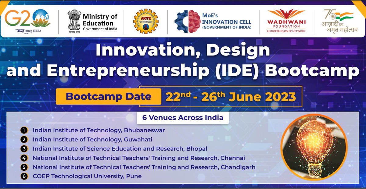 mhrd_innovation's tweet photo. The IDE-bootcamp: An intensive 5 days hands-on, experiential learning program for innovators and budding entrepreneurs.
#idebootcamp23 #AICTEbootcamp23 #micIDEB23 #IDEB23 #designthinking #innovation #design #entrepreneurship #hands_on_training https://t.co/l2jDXaypZt