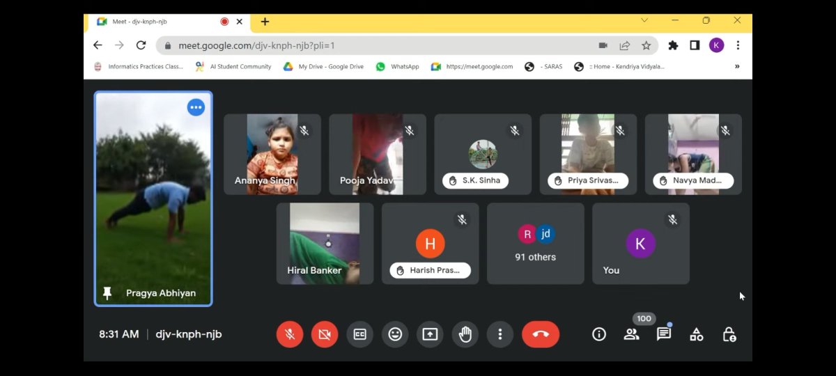 kc_kvian's tweet photo. A session on Suryanamaskar with mantras was organized through Google Meet by Kendriya Vidyalaya Sabarmati, which was streamed live through https://t.co/FQXMCsxxGg
#YogaDay2023 
#IYD2023  
#KVS 
#KVians 
#YogaForVasudhaivKutumbkam 
#G20India 
#वसुधैव_कुटुम्बकम् 
@EduMinOfIndia https://t.co/6G5z7GZXQ5