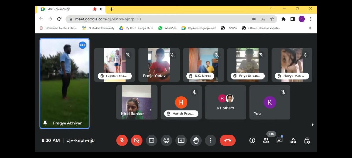 kc_kvian's tweet photo. A session on Suryanamaskar with mantras was organized through Google Meet by Kendriya Vidyalaya Sabarmati, which was streamed live through https://t.co/FQXMCsxxGg
#YogaDay2023 
#IYD2023  
#KVS 
#KVians 
#YogaForVasudhaivKutumbkam 
#G20India 
#वसुधैव_कुटुम्बकम् 
@EduMinOfIndia https://t.co/6G5z7GZXQ5