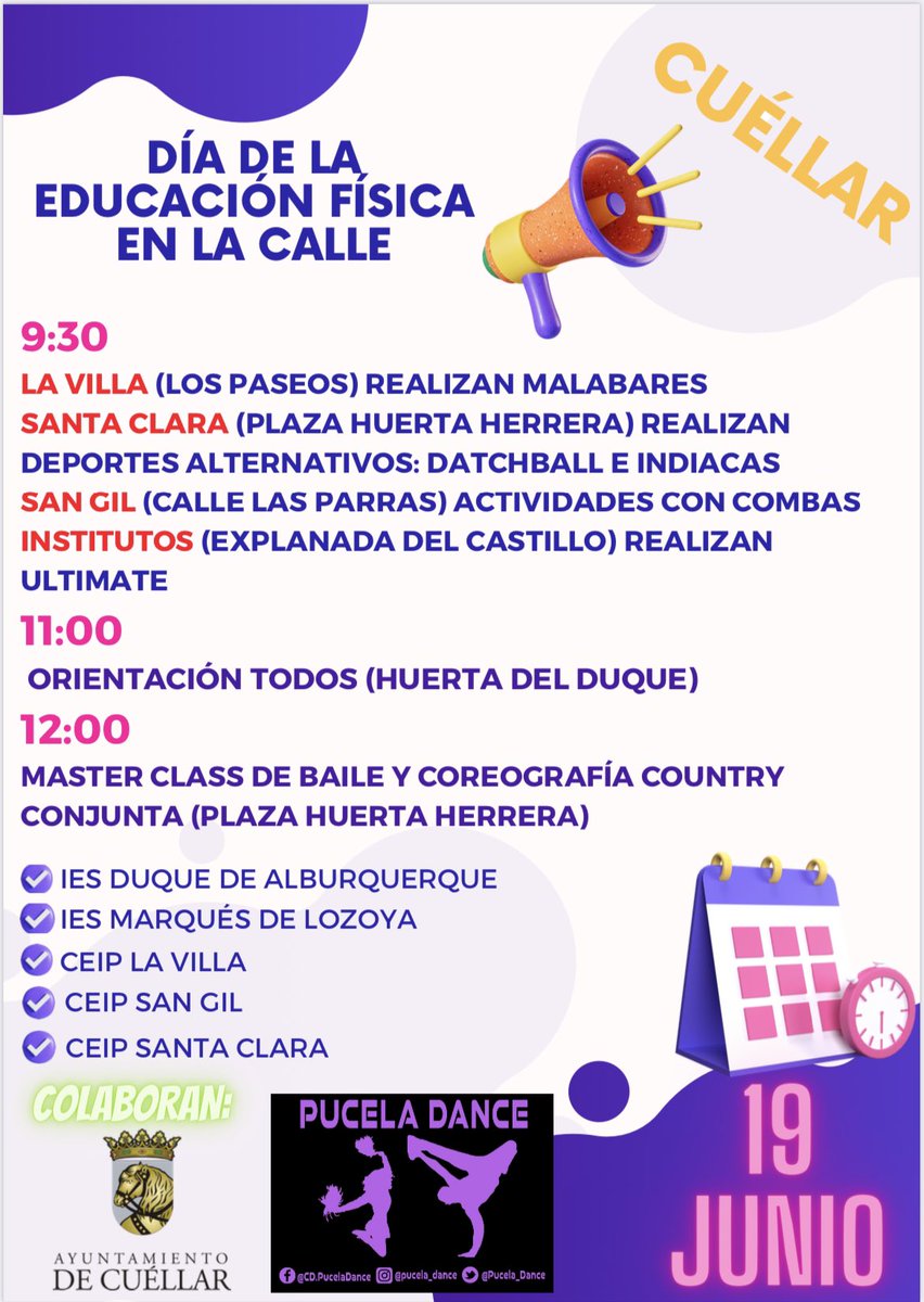 Los alumnos de 6° participan hoy en el DEFC 2023 en Cuéllar, junto con los otros dos centros primaria <a href="/colesantaclara/">CEIP Santa Clara</a> y #CeipLaVilla y los dos IES de la localidad <a href="/LozoyaIes/">IES Marqués de Lozoya</a> y #DuqueDeAlburquere gracias al <a href="/aytocuellar/">Ayuntamiento de Cuéllar</a> <a href="/Pucela_Dance/">C.D. Pucela Dance</a> Y <a href="/VMrtzGlez/">Vanessa Martínez</a>