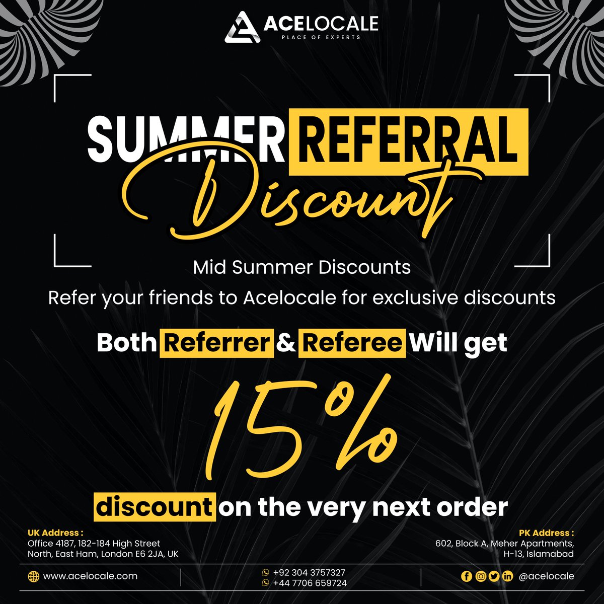 acelocale's tweet image. ๐ Refer new clients to Acelocale for exclusive discounts:
Up to 15% off for new customers referred by existing clients, plus flat 15% off for the referrer on the very next order.
Don'tย missย out!ย
#ProjectSolutions #StressFree
#MondayMotivation