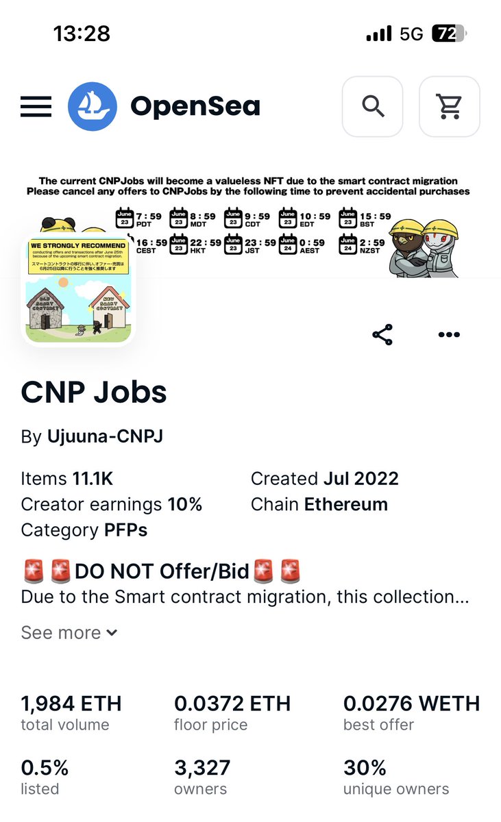 hattan0720's tweet photo. 今日の #CNP #CNPJ #VLCNP 
floor（最安購入可能)価格と
リスト率チェック　
6月19日

#CryptoNinjaPartners  0.67eth 
　0.9%
#CNPJobs  0.0372eth
　0.5%
※間も無くコントラクト移行！
#VeryLongCNP  は 0.008eth
　1%

@cnp_ninjadao @Fowler_virtual  @ujuuna999  @road_ninjart @l_mill_19 
#NFT https://t.co/MhuesdIxTt