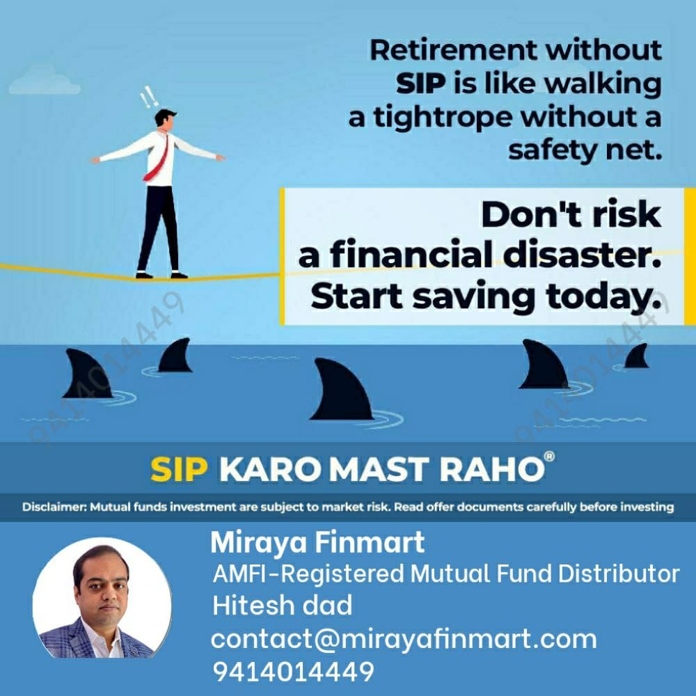 'Don't gamble with your future. Start saving for retirement today and ensure a financially secure tomorrow.'
#financialplanner #financialplanning #financialadvisor #advisorjarurihai #mirayafinmart