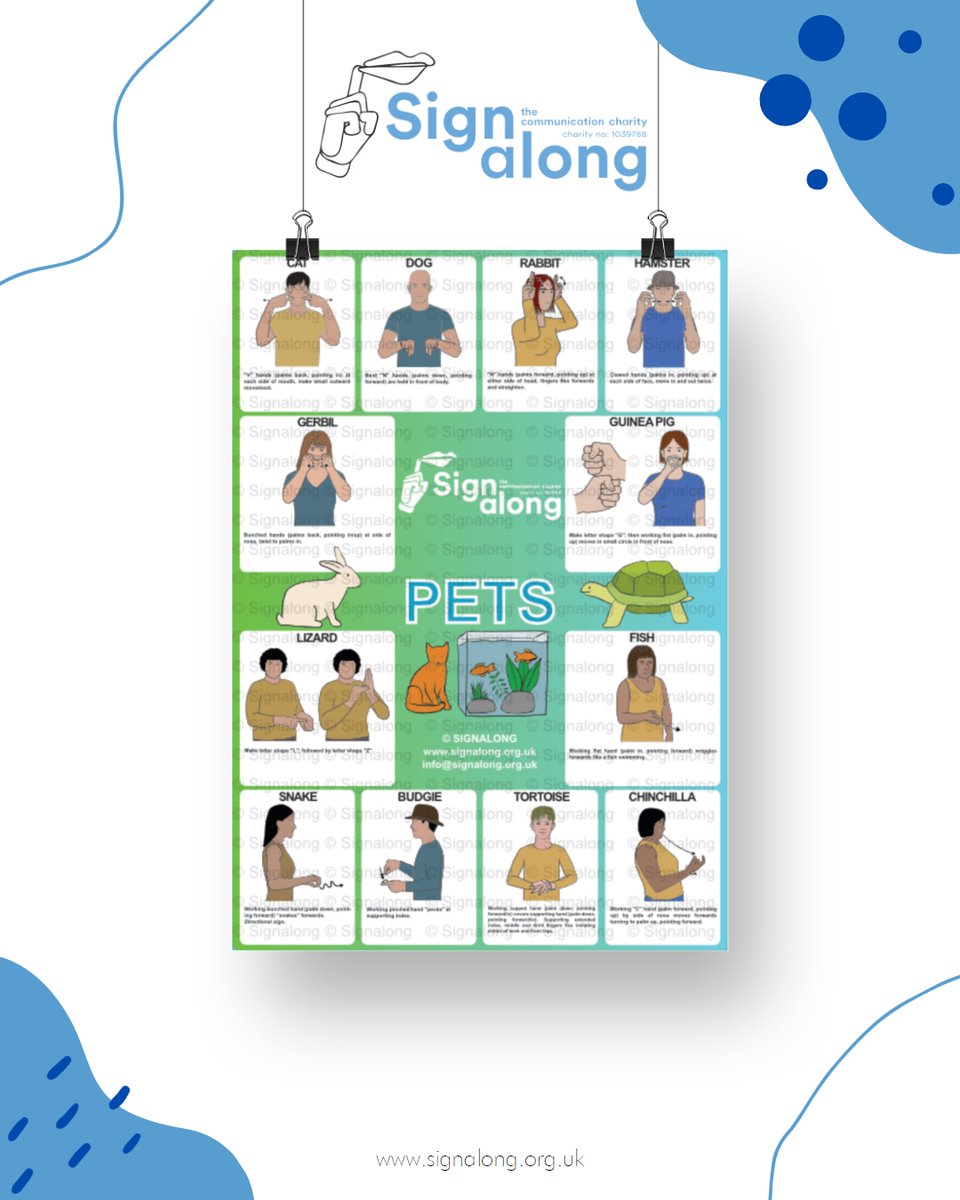 Signalong's tweet photo. Do you know the signs for your pets? Gt your poster here: https://t.co/EPMfC66JwF

If you are deaf or hard of hearing, we recommend that you seek advice and support for using BSL from the appropriate organisations

#SignalongCharity #Pets #SignSupport #SLCN https://t.co/kHYWRP37Ch