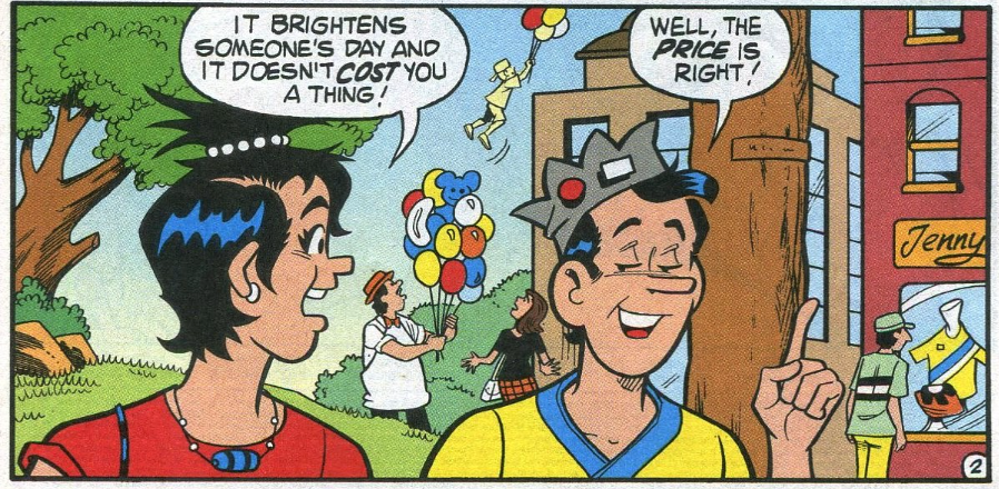 i think my favorite thing about archie comics are the panels that have visuals that have absolutely nothing to do with the main plot whatsoever  like they didn't need to put in a dog sticking his tongue out but they did anyway and i love it