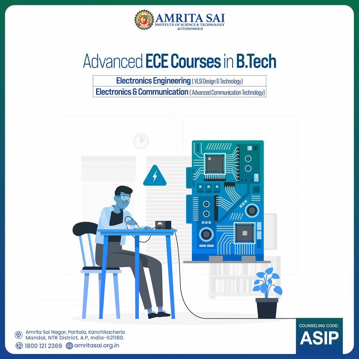 AMRITASAI_'s tweet image. Unlock your potential in Electronics Engineering with our specialized #BTechprograms, including #VLSIDesign &amp;amp; Technology and Advanced Communication Technology.   

Join #AmritaSaiCollege and pave the way for a successful career!

#ElectronicsEngineering