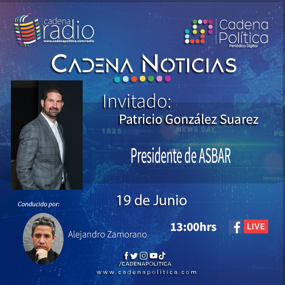 Este lunes por #CaedenaNoticias no te pierdas la entrevista con <a href="/pgsuarez/">PATRICIO GONZALEZ S.</a>   13:00hrs por #CadenaRadioMX con <a href="/AlexZG1/">Alex Zamorano</a>