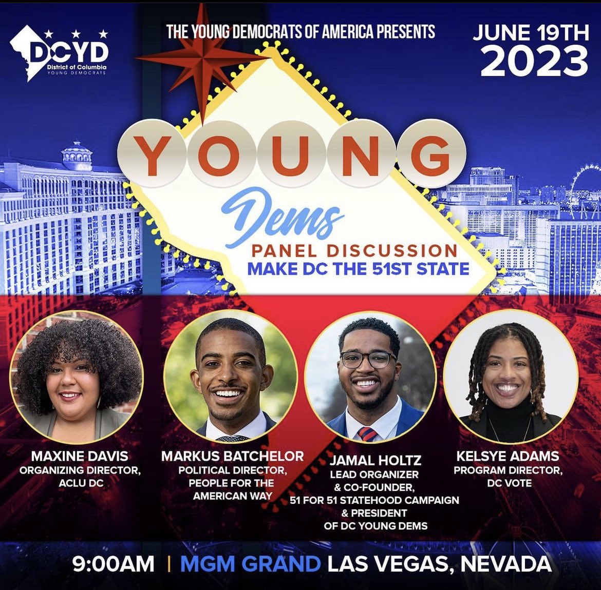 MarkusforDC's tweet photo. At #YDAVegas? Join us Monday morning for a real talk on democracy, equality, and #DCStatehood! Hosted by the @DCYDs, 9:00am in Room 368. @youngdems https://t.co/Ds45UoBocn