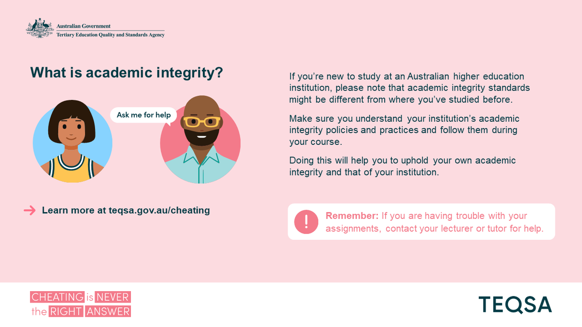 TEQSAGov's tweet photo. For #GoodPractice Monday we're sharing our updated academic integrity PowerPoint and poster kits. These free resources aim to build student understanding of #AcademicIntegrity and Australia's anti-commercial #AcademicCheating laws.
➡️ https://t.co/41mAF9iad8
#HigherEd #OzHe https://t.co/EXSxVkbehI