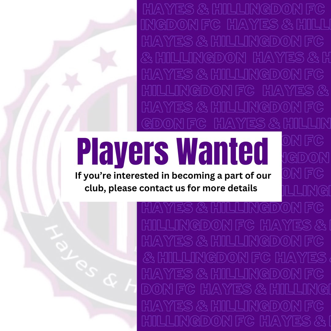 The countdown to pre season is on and we’re still looking for new players to join us in what will be a big season. 

If you’re interested, please contact us for more information 👍🏼

#HHFC #morethanafootballclub #hayesandhilingdonfc #hhfc #newplayers #players #wanted #recruitment