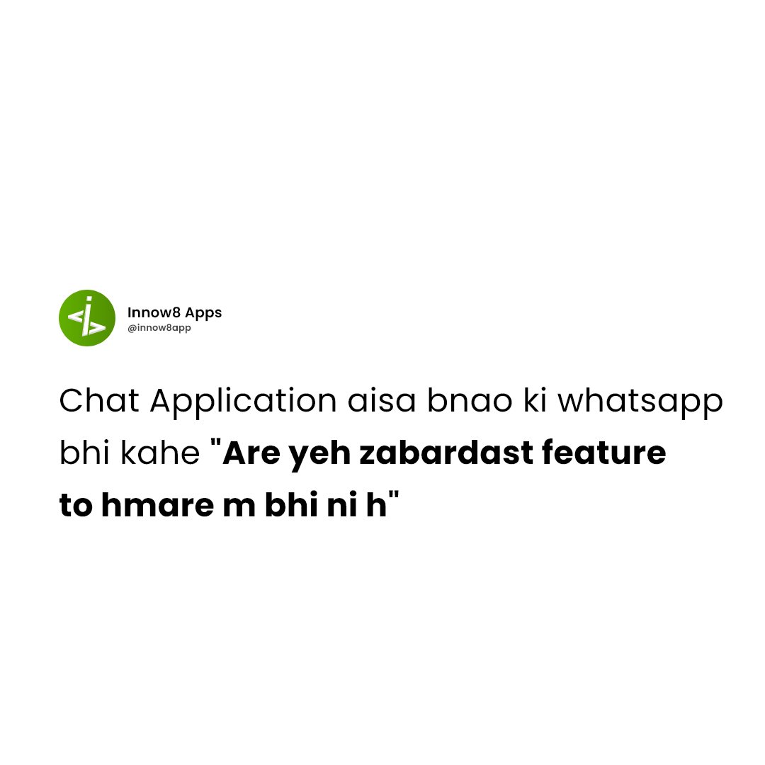 Going with the trend😁

#trendingnow #innow8apps #webandmobileappdevelopment #mobileappdevelopment #websitedesign #trending #mobileappdesign #whatsappclone #CloneApp #chatapp