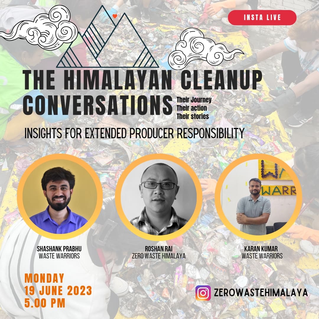 Zero Waste Himalaya (@zwh_himalaya) on Twitter photo Today we discuss insights for #extendedproducerresponsibility coming out of #thehimalayancleanup with friends from <a href="/WasteWarriorsIN/">Waste Warriors Society</a> Don't miss this conversation with us on insta live at 5 pm
<a href="/IMI_Info/">Integrated Mountain Initiative</a> <a href="/PremDasRai/">PD Rai</a> <a href="/CPCB_OFFICIAL/">Central Pollution Control Board</a> <a href="/RigzinSpalbar/">Rigzin Spalbar</a> Today we discuss insights for #extendedproducerresponsibility coming out of #thehimalayancleanup with friends from <a href="/WasteWarriorsIN/">Waste Warriors Society</a> Don't miss this conversation with us on insta live at 5 pm
<a href="/IMI_Info/">Integrated Mountain Initiative</a> <a href="/PremDasRai/">PD Rai</a> <a href="/CPCB_OFFICIAL/">Central Pollution Control Board</a> <a href="/RigzinSpalbar/">Rigzin Spalbar</a>