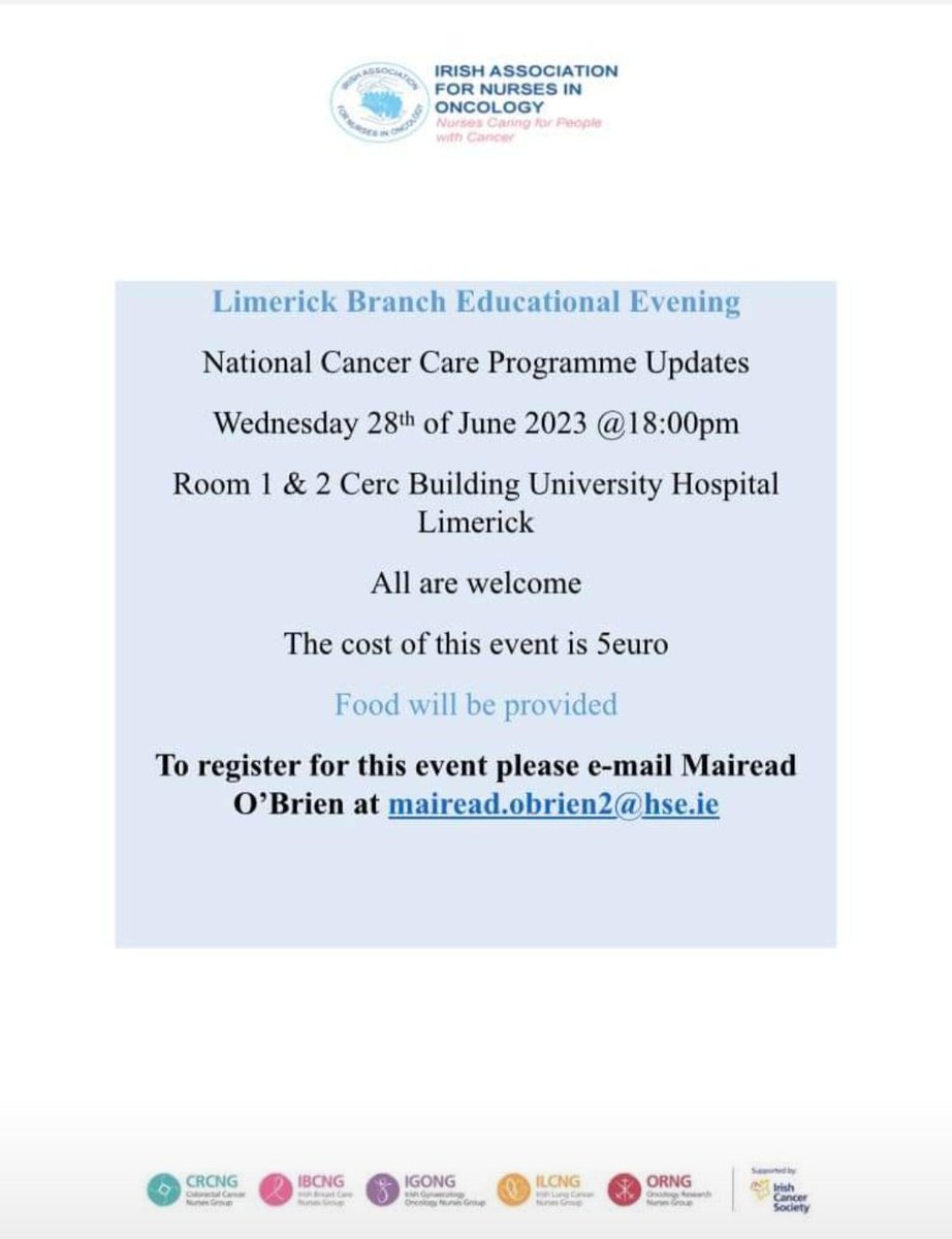 ⭐️Study Evening Alert⭐️ The Limerick Branch of the IANO are holding a study evening on NCCP updates details below all welcome 😁