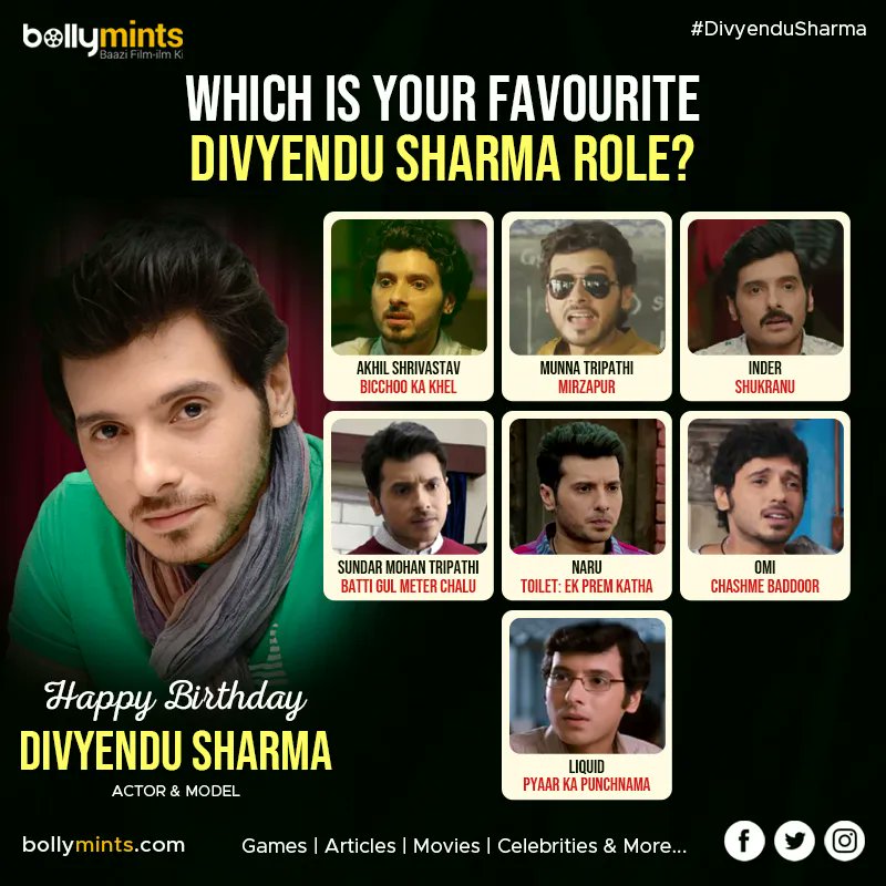Wishing A Very Happy Birthday To Actor & Model #DivyenduSharma !
#HBDDivyenduSharma #HappyBirthdayDivyenduSharma #DivyenduSharmaMovies
Which Is Your #Favourite Divyendu Sharma #Role?