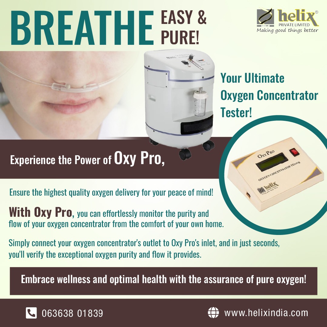 💨 Breathe Easy, Breathe Pure! 💨
T𝗲𝘀𝘁 𝘆𝗼𝘂𝗿 𝗼𝘅𝘆𝗴𝗲𝗻 𝗰𝗼𝗻𝗰𝗲𝗻𝘁𝗿𝗮𝘁𝗼𝗿 𝘁𝗼𝗱𝗮𝘆 𝘄𝗶𝘁𝗵 𝗢𝘅𝘆 𝗣𝗿𝗼 
063638 01839 |  helixindia.com
#OxyPro #OxygenTherapy #PureOxygen #BreatheEasy #Revitalize #OxygenConcentrator #OxygenSupply #QualityOxygen
