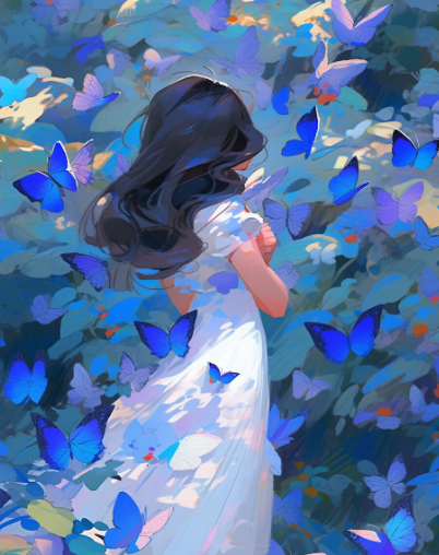 LimYuris's tweet photo. Amidst the fluttering blue butterflies, the little girl found solace in the stillness. #peace #nature #butterflies #TheBestForTheBest https://t.co/DGDZejGDMM