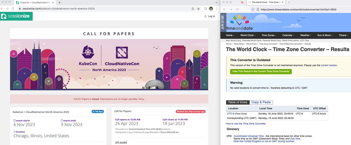 I know I should not wait till the last moment, but... @KubeCon_ @CloudNativeFdn call for papers closed an hour earlier than it should :( #KubeCon #KubeCon2023 #CNCF