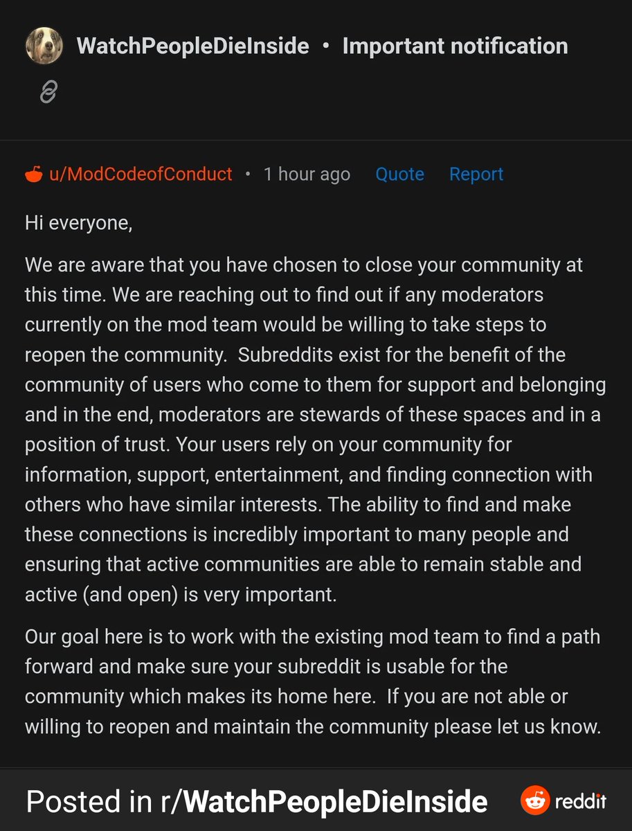 There it is. The notorious threat Reddit is sending to closed subs
#RedditBlackout