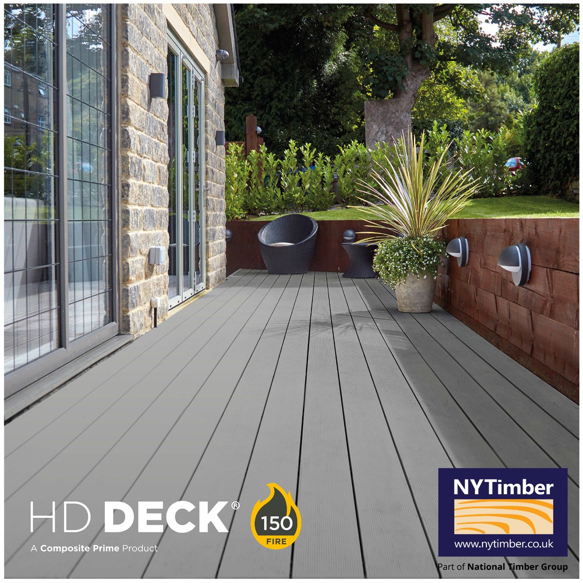 🧯 This product offers the same benefits as HD Deck 150® but is crucially CLASS B FIRE RATED. 3 colours are available: Silver (Grey as pictured), Lava (Charcoal) or Walnut (Brown). Call/visit your nearest branch for expert advice 🔗nytimber.co.uk  #compositedecking