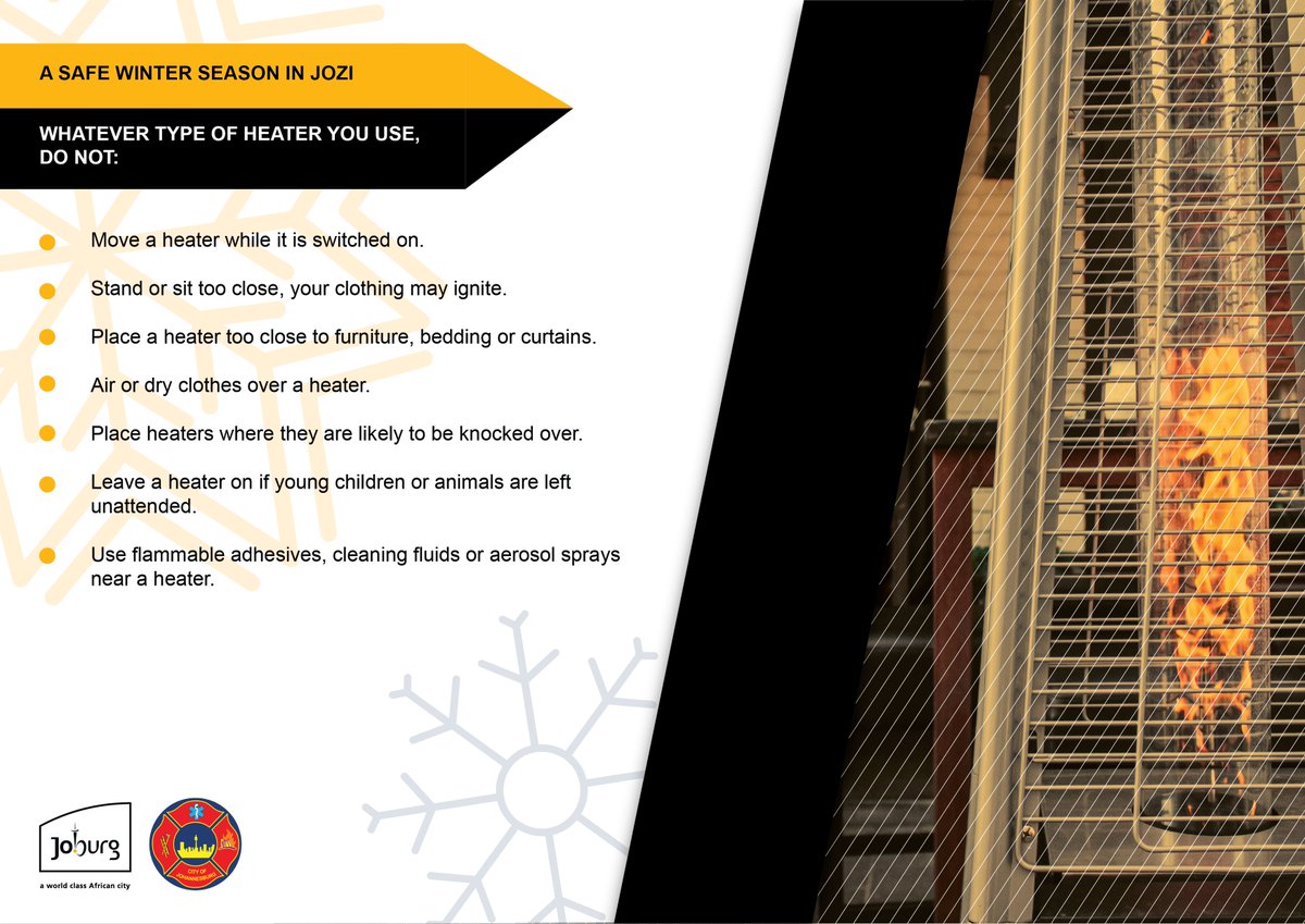 Jozi, let us keep warm and safe this winter season! If you are using a parafin heater, here are some safety tips! #SaferJoburg