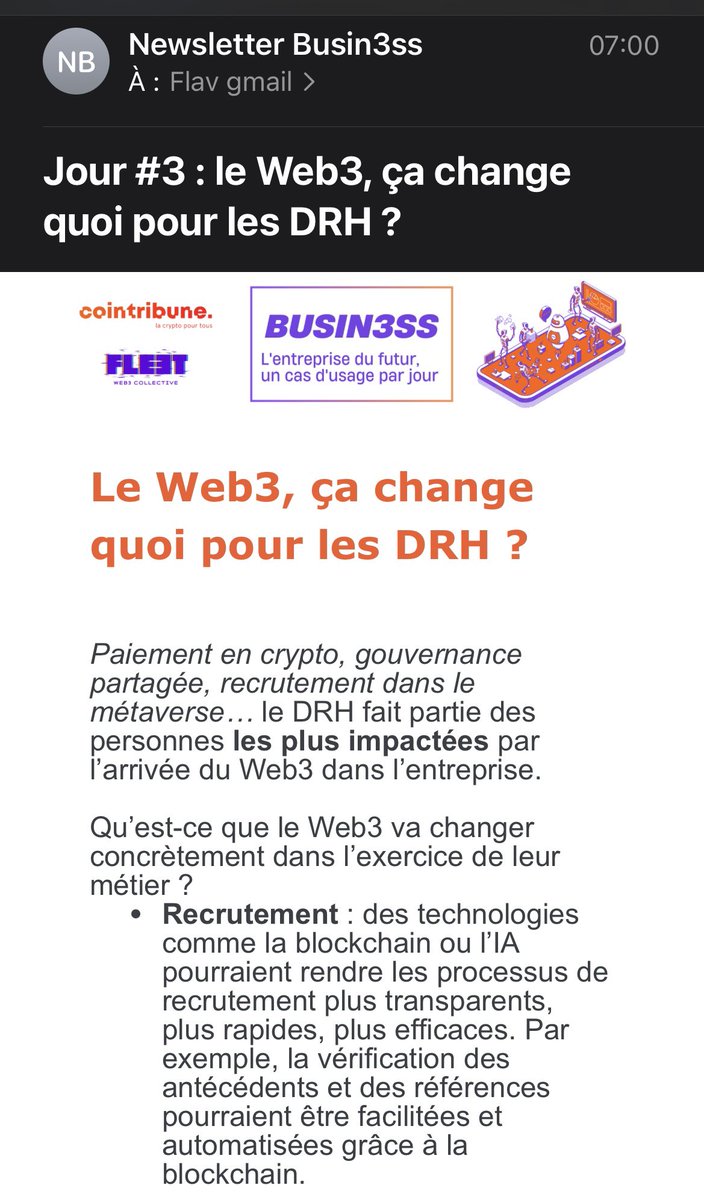 Jour 3 de la newsletter Busin3ss avec <a href="/Fleet_web3/">Fleet Collective</a> et <a href="/CoinTribuneFR/">Cointribune</a> : abonnez-vous pour recevoir un conseil  par jour pour utiliser le Web3 en entreprise cointribune.com/b2b/