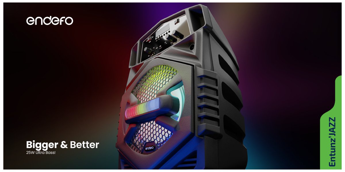 endefosmartlife's tweet photo. Bigger &amp; Better! Entunz Jazz , is the ultimate party companion for unforgettable nights. 
.
.
Enquire Now: https://t.co/e1bssf4qvD
.
.
#endefo #forasmarterlife #smartlife #MusicSpeaker #SpeakerSystem #SoundSystem #PortableSpeaker #WirelessSpeaker #PartySpeaker #BluetoothSpeaker https://t.co/Tlmax989ZR