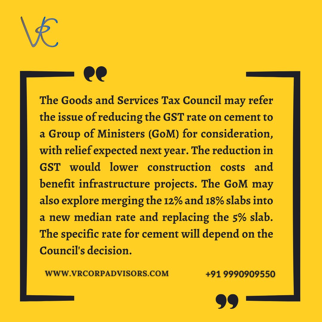 'Cement GST Rate Cut: Council Eyes GoM's Decision' 

buff.ly/3JkYKnQ 
 
#GSTCouncil #CementRateCut #InfrastructureProjects #TaxReform #CementRateReduction
#ConstructionCosts #InfrastructureDevelopment #gst