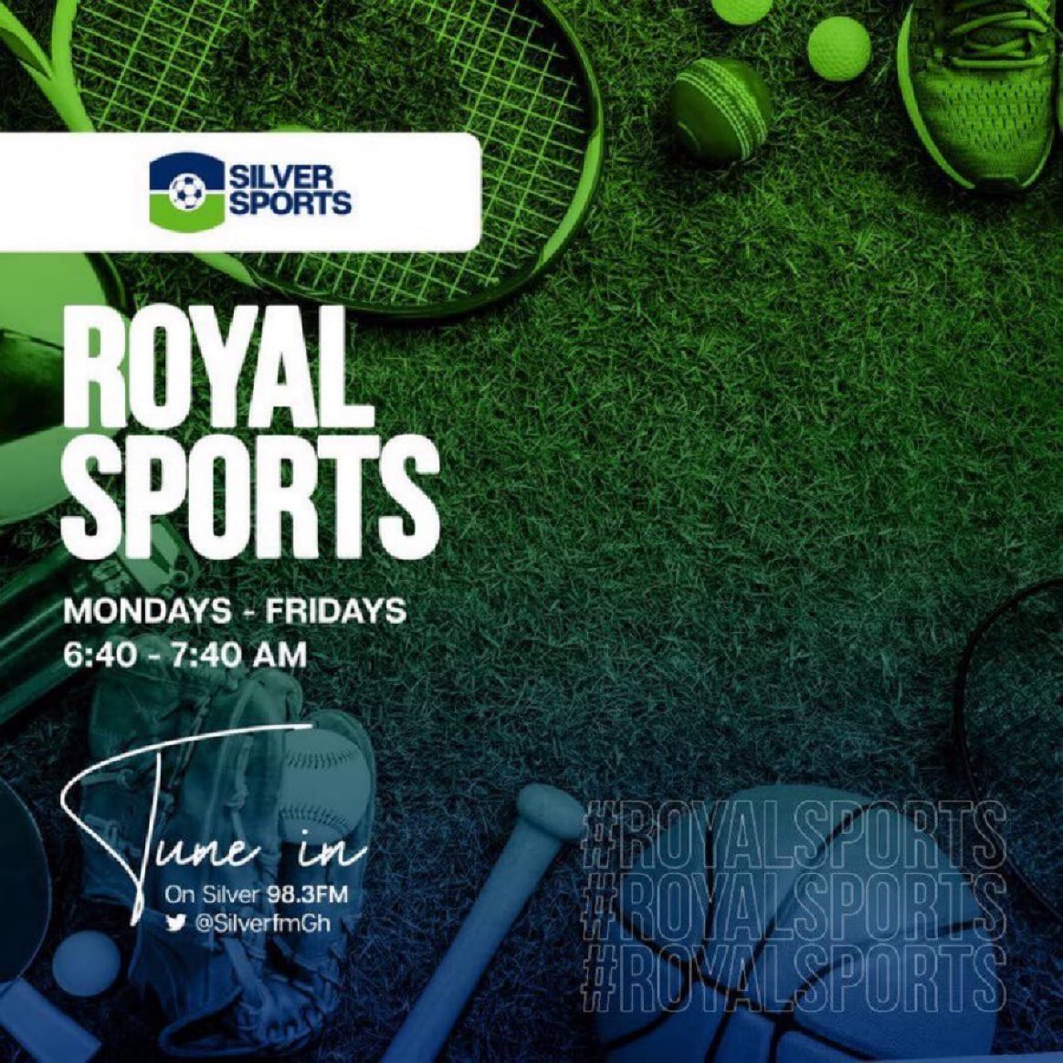 ROYAL SPORTS ON SILVER 98.3FM TODAY: 6:40 - 7:40am. ⚽️🎾🏀🏓🏒🏑⛳️ @SilverfmGH @SilverSportsGh_ @FancyPageGh Let’s go #RoyalSports 🔥🔥🔥