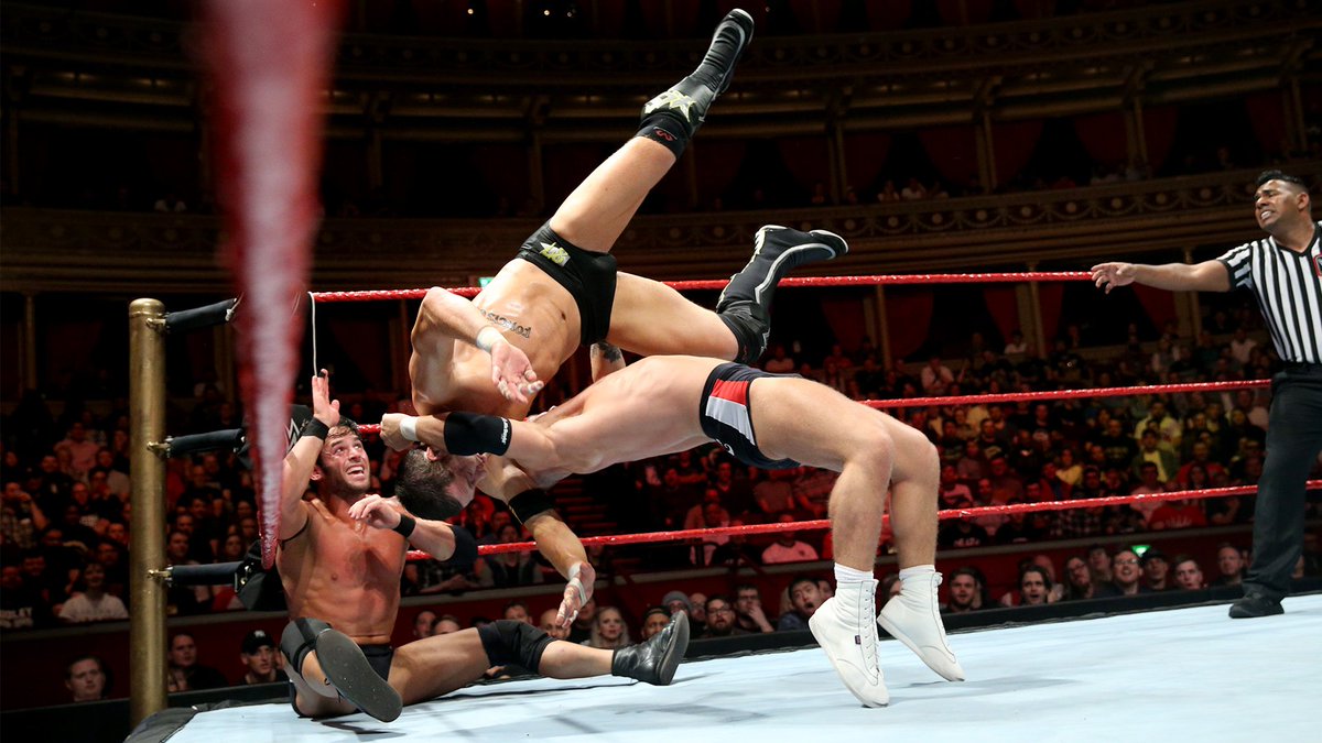 NXTUK_Legacy's tweet image. June 18, 2018:

On Night One of the United Kingdom Championship Tournament at Royal Albert Hall, #BritishStrongStyle (@PeteDunneYxB, #TylerBate, @trentseven) defeated #UndisputedEra (@AdamColePro, @KORcombat, @roderickstrong) in a six-man tag match.

📸 WWE

#NXTUK