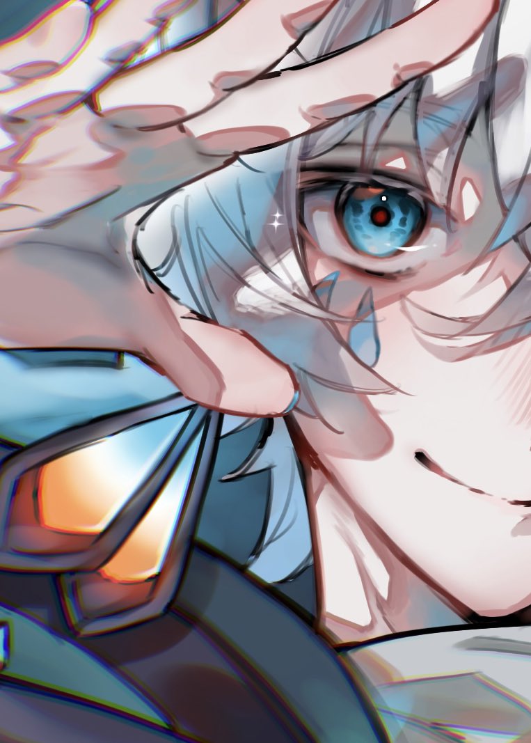 solo 1boy smile male focus blue eyes looking at viewer white hair  illustration images