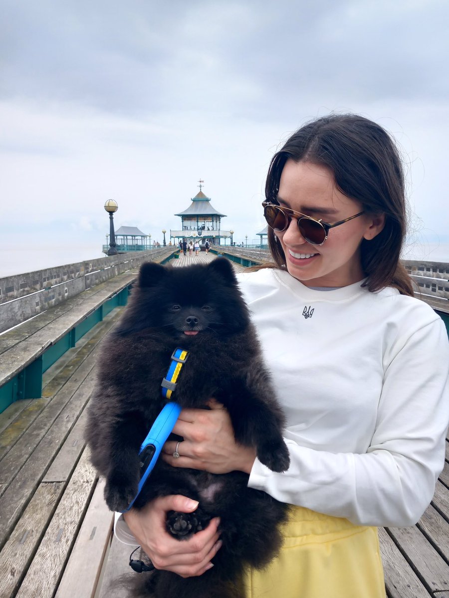 A special visitor to #ClevedonPier yesterday. This friendly dog, named Mazepa, is a Ukrainian Pomeranian rescued from the devastated city of #Bakhmut. Mazepa was a Ukrainian nationalist in the 17th Century and the name is apparently banned in Russian occupied areas. Slava Ukraini