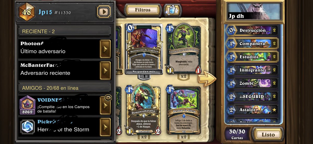 after going down a lot of ranks playing warrior against priest
my new deck really works!
I started using outcast dh and kept changing things up until I wasn't an outcast dh at all
It has a good curve with the costs 1 and you end the games with green rag
I'm 18-7 approx