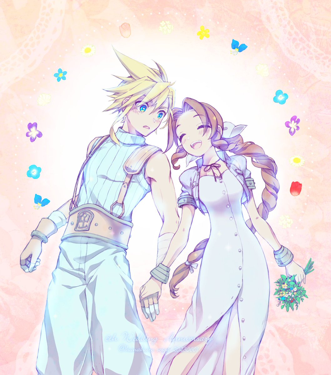 クラウドエアリス結婚6周年おめでとうございます✨末永クラエアお幸せに～！ 今年はCCにしようかとも思ったけど、普通に無印が描きたくなった🥳
6月中は全部6/1なのですっておほほ
 #6月1日はクラエア結婚記念日 #クラエア #Clerith