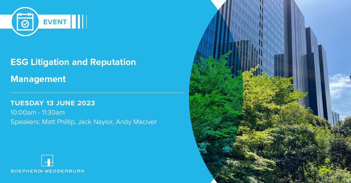 Join legal experts and key industry figures to discuss ESG Litigation and Reputation Management.

The session will cover the following topics:
✅ Overview of ESG claims 
✅ The role of litigation funding         
✅ PR/Reputation Management

Sign up: ow.ly/2VIO50OFzpu

#ESG