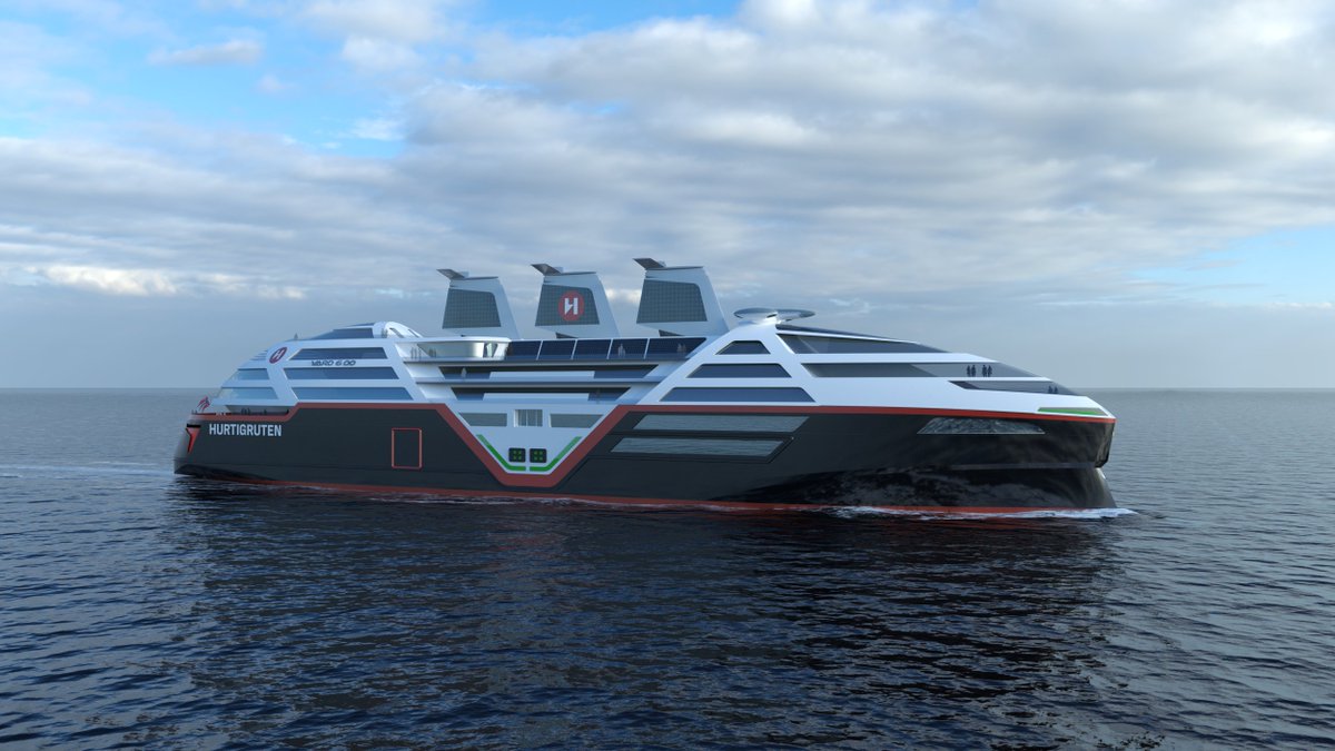 HurtigrutenN's tweet image. We're excited to unveil early concept designs for our first zero-emission ship! Drawing on a suite of innovative technologies, it will be the world's most energy-efficient cruise ship 💚 Find out more here: bit.ly/43GzXCa #seazero

Illustrations: VARD Designs