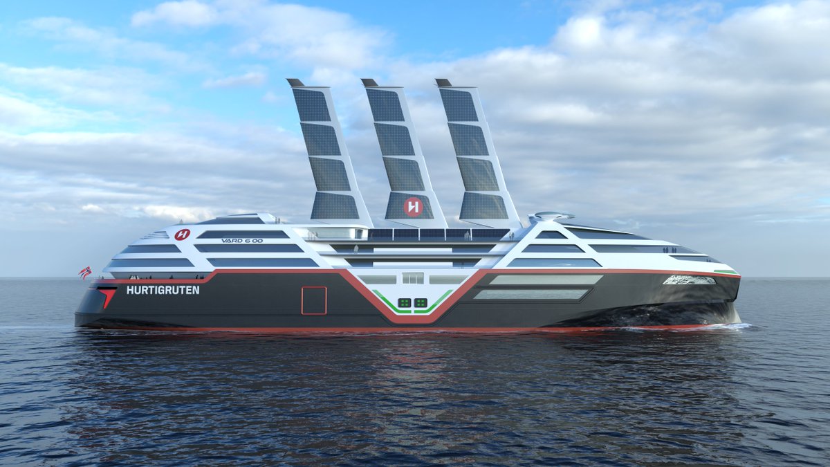 HurtigrutenN's tweet image. We're excited to unveil early concept designs for our first zero-emission ship! Drawing on a suite of innovative technologies, it will be the world's most energy-efficient cruise ship 💚 Find out more here: bit.ly/43GzXCa #seazero

Illustrations: VARD Designs