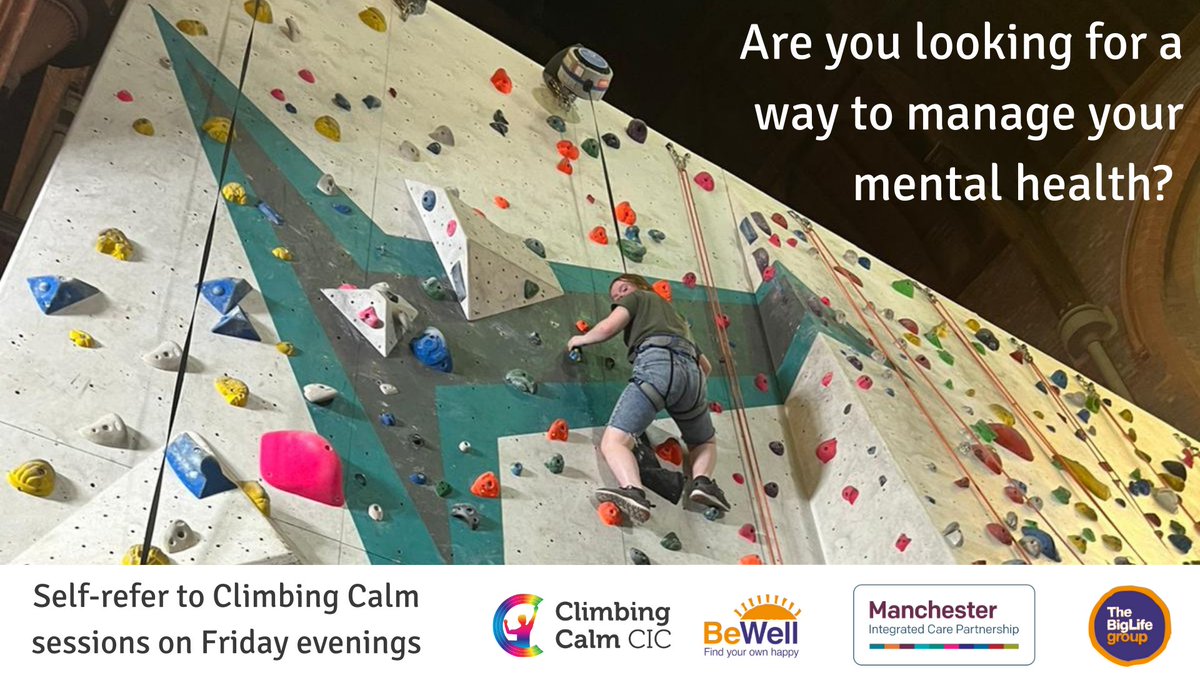 *Space free for THIS Friday!* 
Would you like to develop new tools to cope with life’s challenges and manage your mental health? Would you like to learn how to rock climb?

You can self-refer and book your place: bookwhen.com/climbing-calm/…