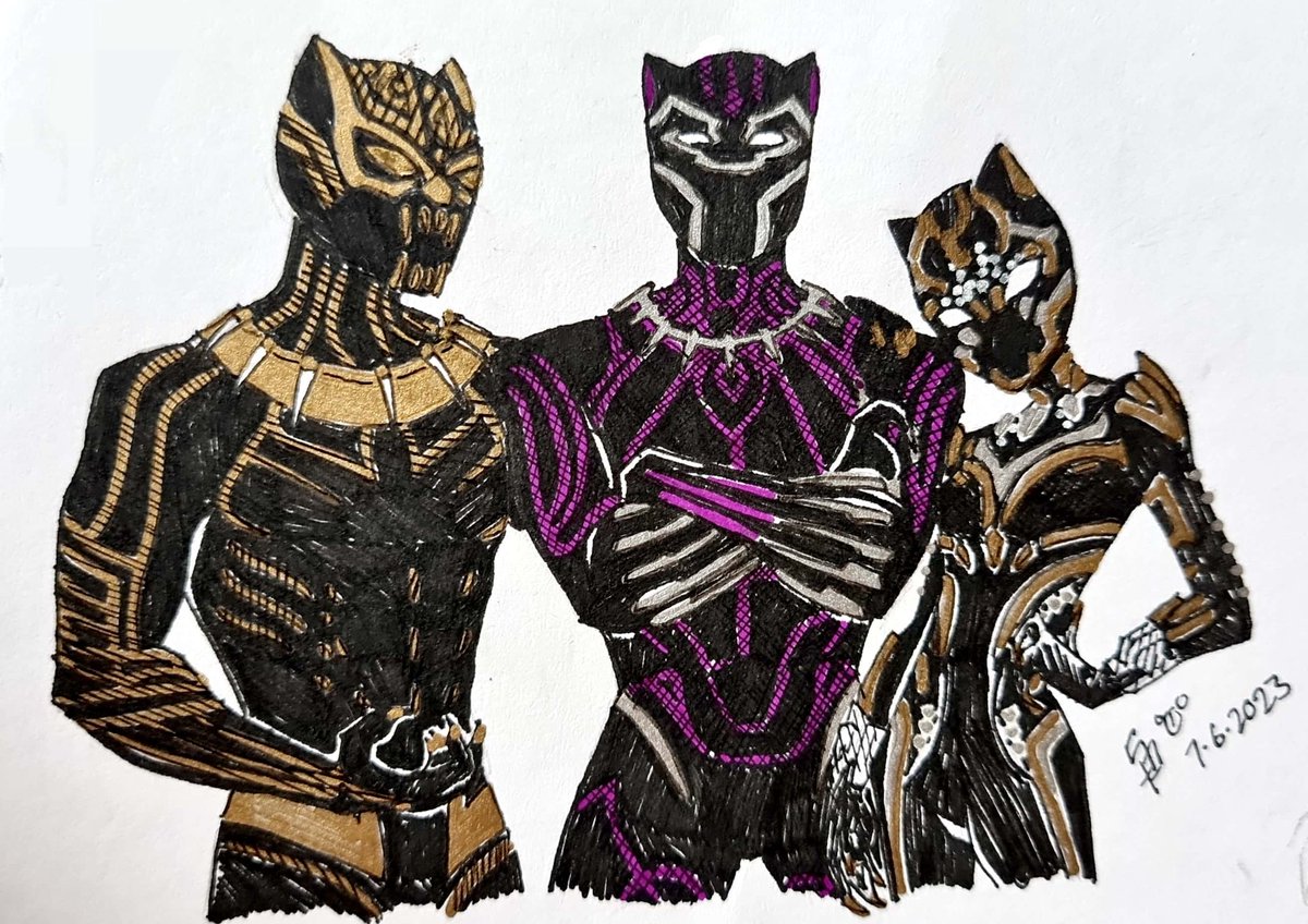 Been wanting to draw the Black Panthers for a while now.

It was suppose to be a quick sketch 😭😭

#BlackPanther #shuri #tchalla #killmonger #Marvel