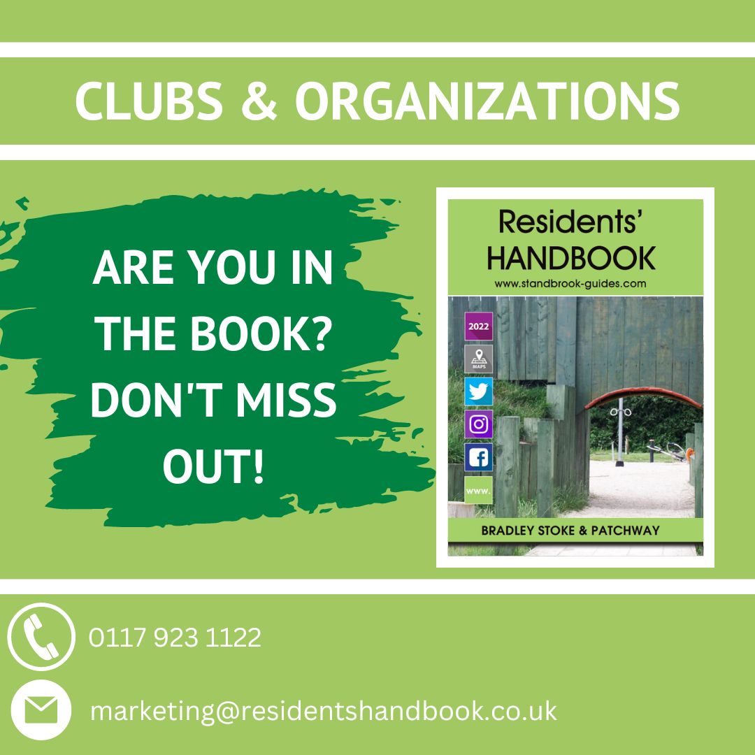 Clubs and organizations, have you claimed your free entry to the Bradley Stoke & Patchway edition of The Residents Handbook?

You can contact us at 0117 923 1122
Alternatively, you can contact us at: marketing@residentshandbook.co.uk

#freeentry #bradleystoke #patchway