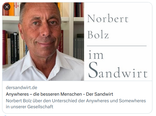metaphora's tweet photo. Bolz ist noch als Pensionär  beleidigt, dass er über Essen nie hinausgekommen ist, weil es zu mehr als philosophischer Kolportage nie gereicht hat. Daran sind die andern Schuld, die Globalisten. (Theunissen und Tugenhat haben seine Karrierechancen an der FU richtig eingeschätzt.) https://t.co/YKIzbkNb8j