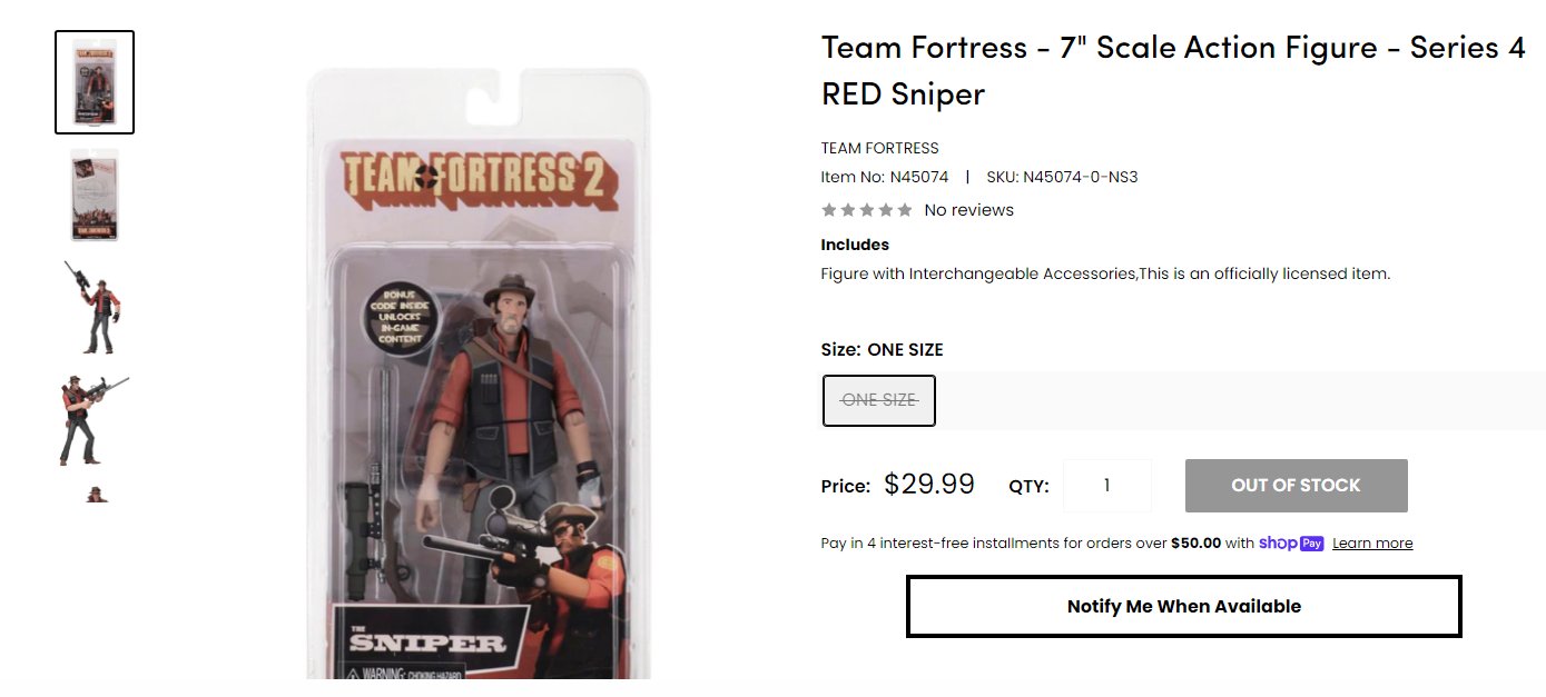 shork on X: oh my god, i found a site that sold the TF2 SNIPER action  figure for basically retail AND I ACCIDENTALLY ORDERED THE LAST ONE (i only  realized now when