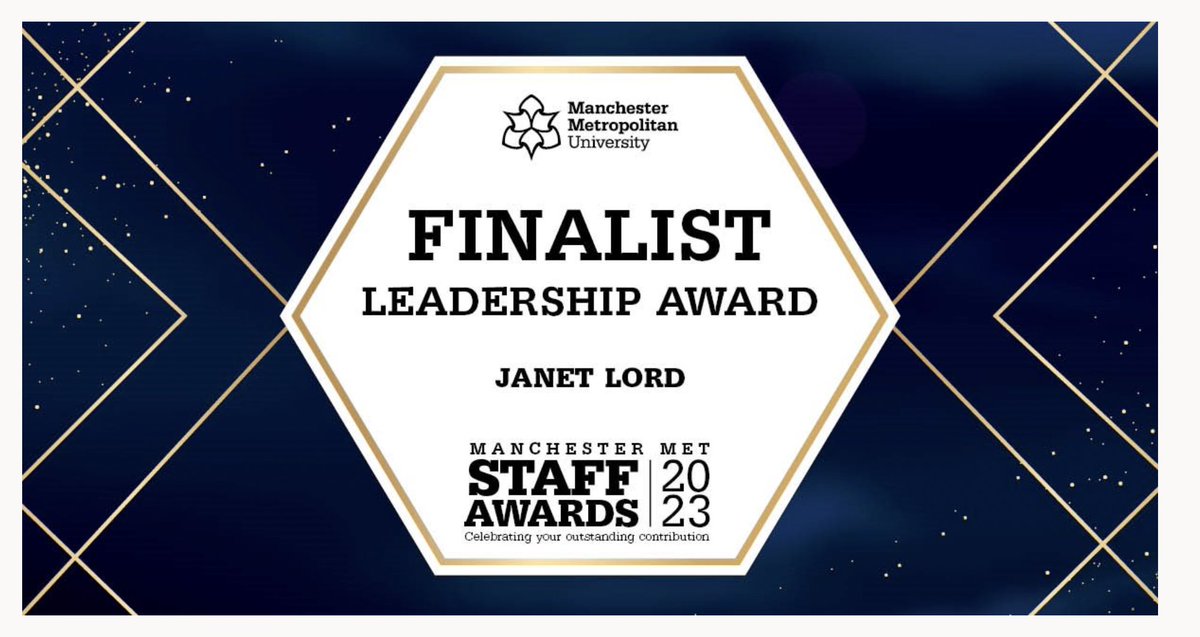 I’m really happy and #McrMetProud to be a finalist in  the @ManMetUni  #StaffAwards2023. Thank you to my fabulous colleagues who nominated me for the Leadership Award.