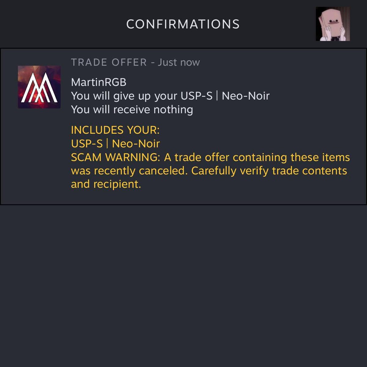 on Twitter "A new Steam warning when your first trade has been canceled and you
