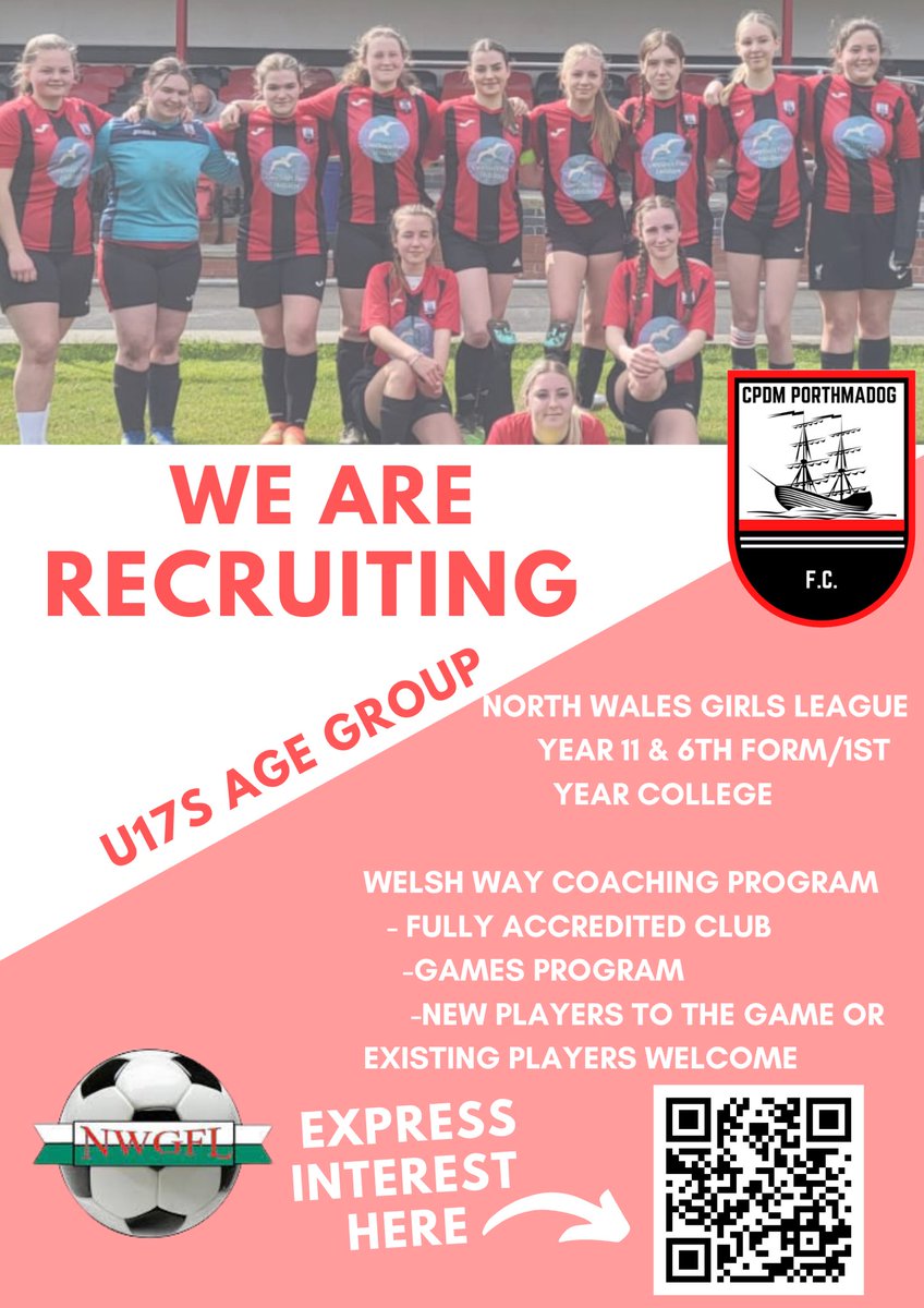 CPDMerchedPort's tweet photo. 📢 We are recruiting! 

⚫️The only Dwyfor &amp; Meirionnydd-grassroots U17s girls side 🔴
🔴Training Wednesdays
⚫️Saturday morning matches
🔴FAW Qualified Coaching
⚫️ New players to the game or existing players Welcome 

Please Retweet 🔁 https://t.co/vmRbYKkY5t